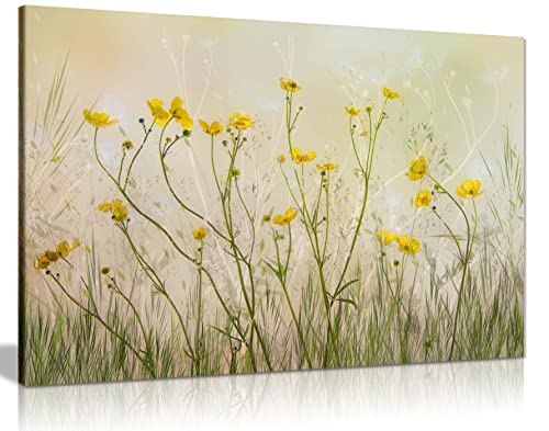 Panther Print Fine Art Prints Yellow Flowers Floral Garden Artistic Framed Canvas Print, Pictures for Home Walls, Bedroom, Living Room & Bathroom Decor 91x61cm (36x24in)