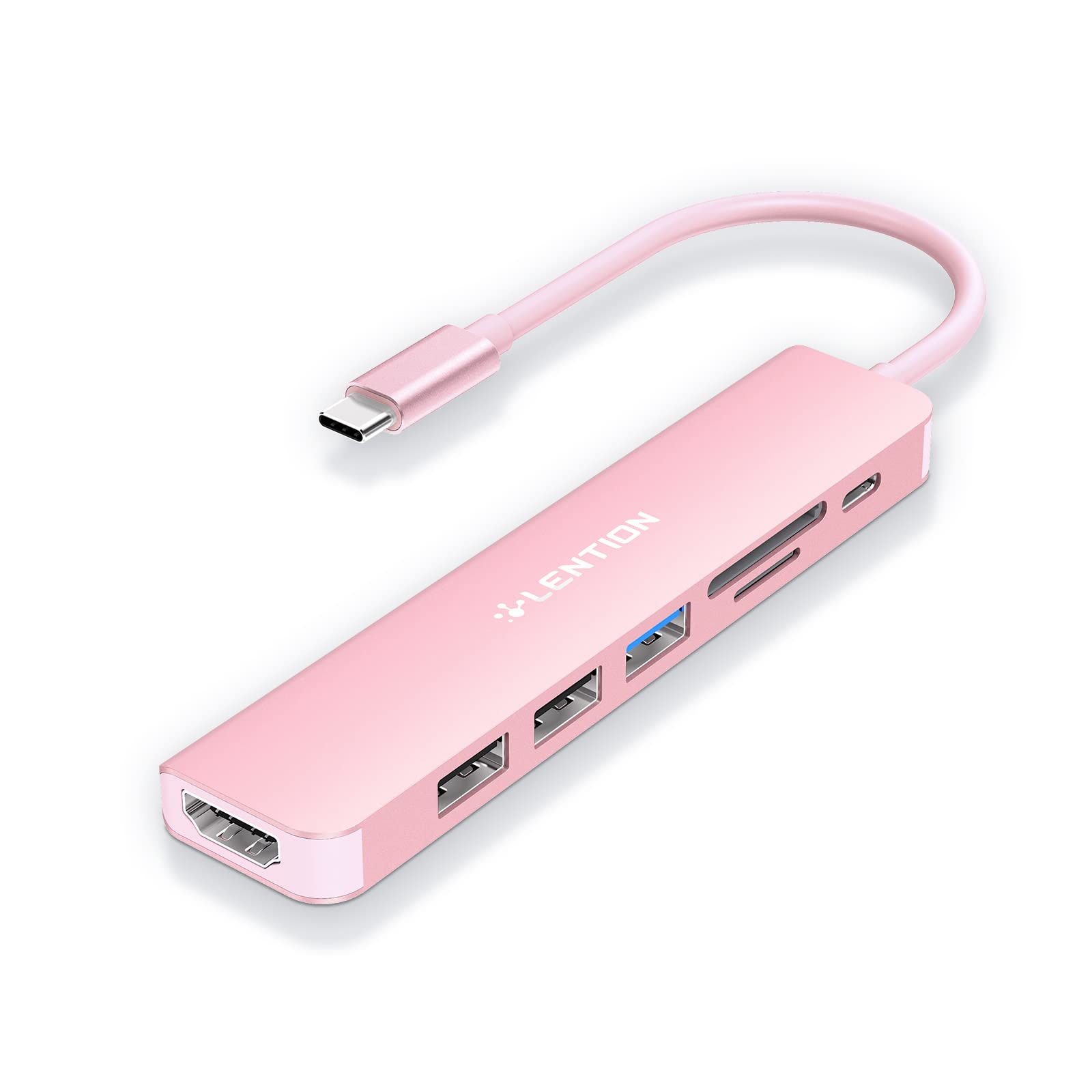 LENTION USB C Hub with 100W Charging, 4K HDMI, Dual Card Reader, USB 3.0 & 2.0 Compatible 2023-2016 MacBook Pro, New Mac Air/Surface, Chromebook, More, Stable Driver Adapter (CB-CE18, Rose Gold)