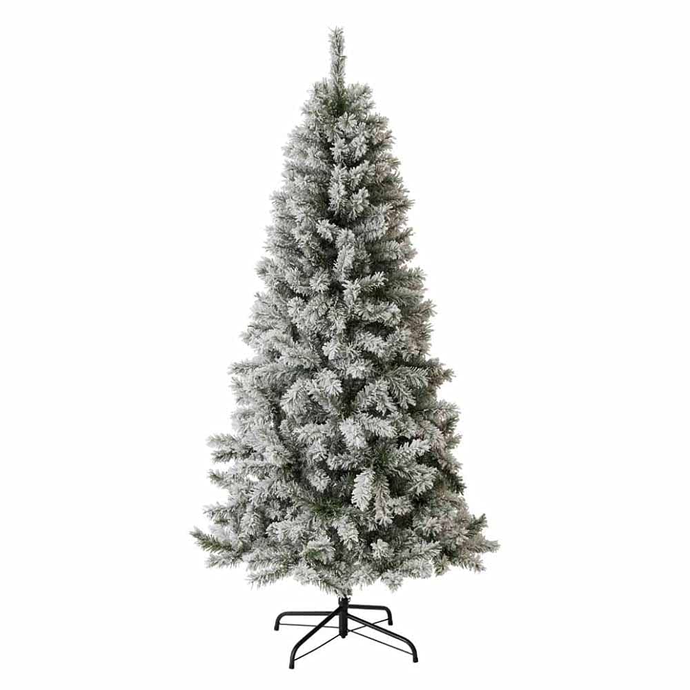 wilko 7 Feet Flocked Fir Artificial Christmas Tree, Snow Flocked Tree with Metal Stand 7ft (213cm) x 3.5ft (105.4cm)