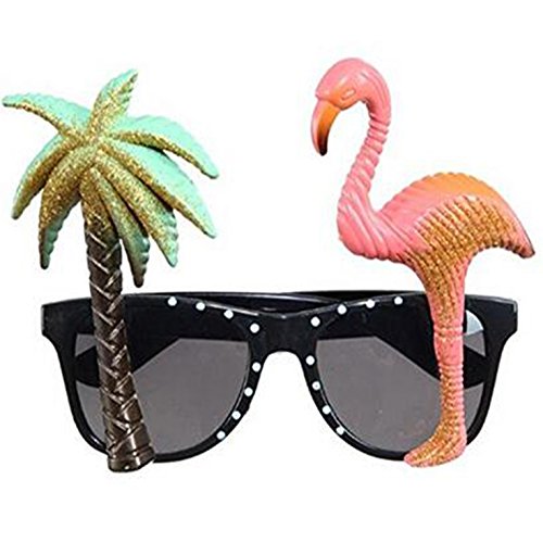 OFKPO Funny Sunglasses Eyewear with Novelty Flamingo and Palm Tree for Tropical Hawaiian Hula Fancy Dress Luau Summer Party