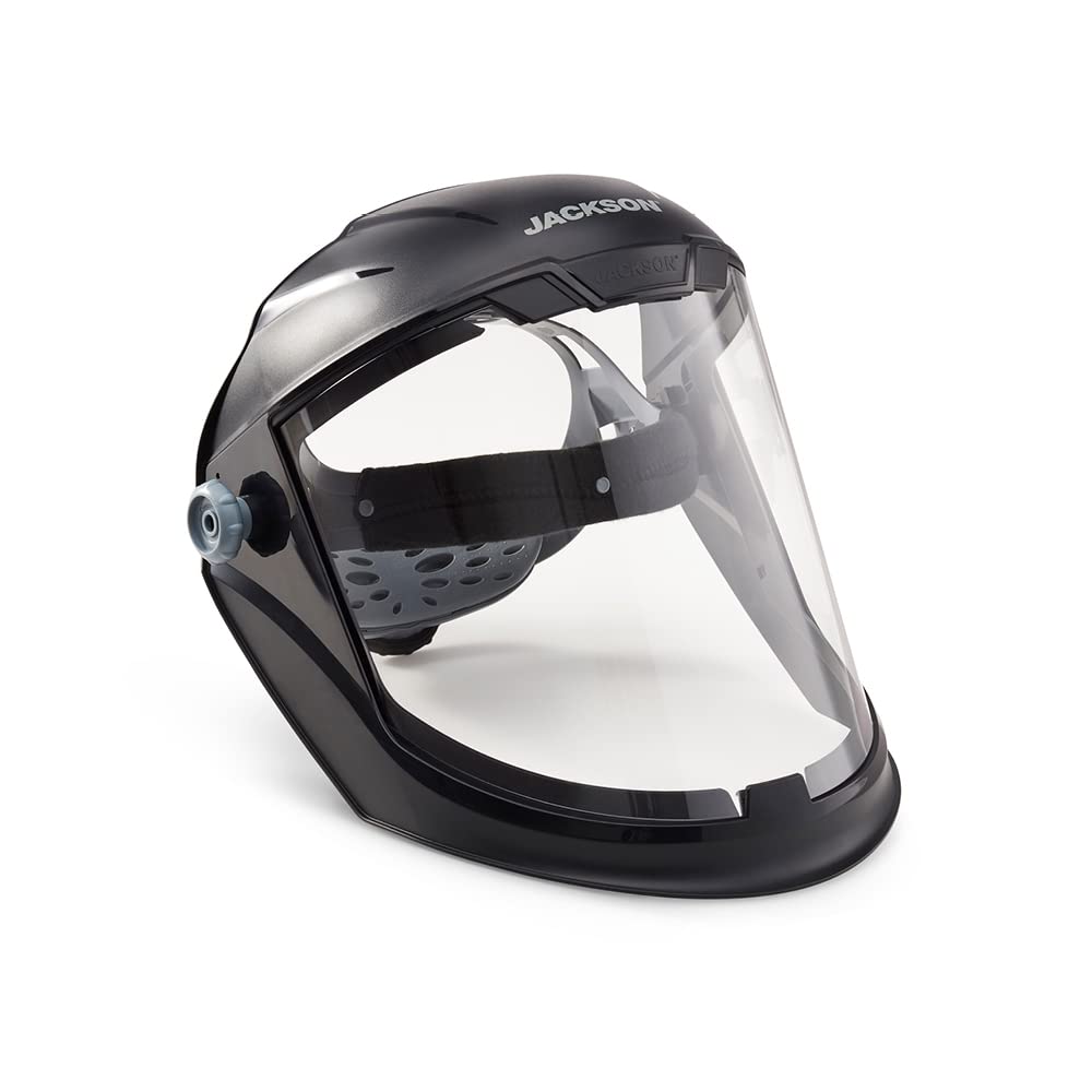 Jackson Safety Lightweight MAXVIEW Premium Face Shield - Mask with 370 Speed Dial Ratcheting Headgear, ANSI Z87.1, for Work, Grinding, Cutting - Uncoated - Clear Tint