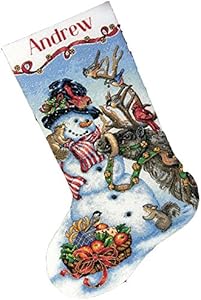 DIMENSIONS Gold Collection Counted Cross Stitch 'Snowman Gathering' Personalized Christmas Stocking Kit, 18 Count White Aida, 16