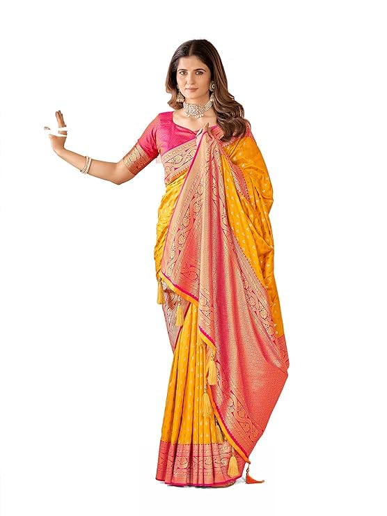 Accessorize KingdomCotton Banarasi Silk Saree for Women With Unstitched Blouse Piece Perfect for Weddings, Parties, and Special Occasions Inspired by traditional Indian.