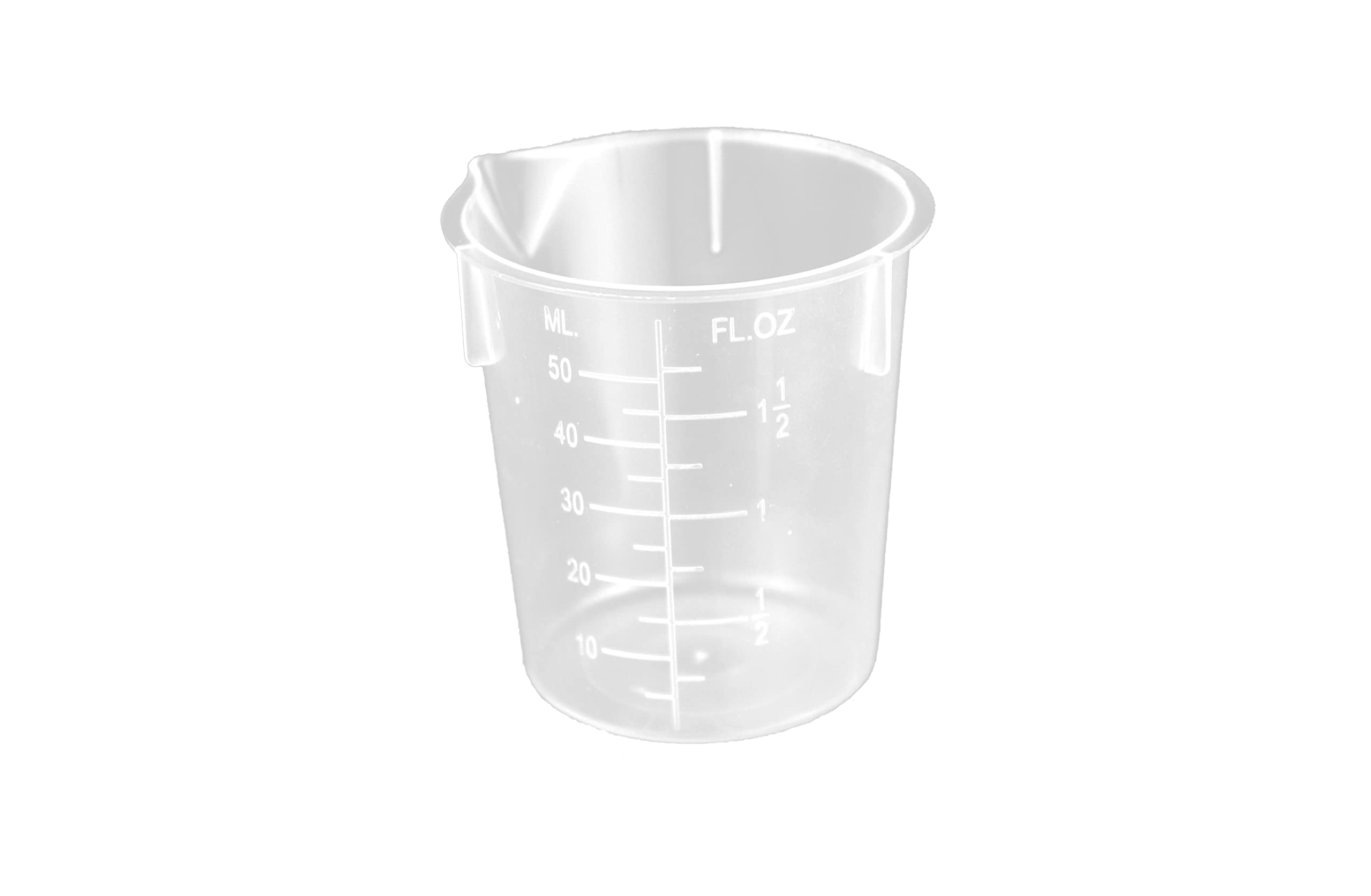 Plastic Beaker 50ml Set of 100 by Maryland Plastics – Clear Graduated Polypropylene Disposable Beakers with Pour Spout– For Resin, School or Home use