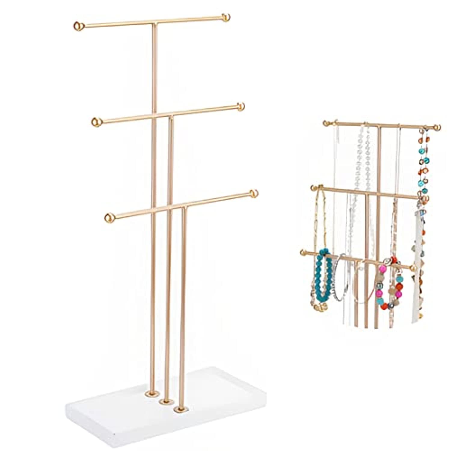 BeauentyBeauenty Three Tier Trigem Hanging Jewelry T Shaped Display Rack,layered Jewelry Rack Organizers For Necklaces,Bracelets, Rings, Organizers Trays With Bases Display Holder Tiered