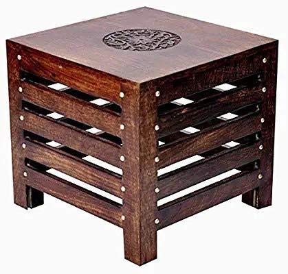 Handmade Heavenly Wooden Hand-Crafted Corner Side Stool for Living Room and Office | Small Side Table for lamp, Books, Flower Pot, Plants or Vase, Showpieces (Sheesham) 12 Inch