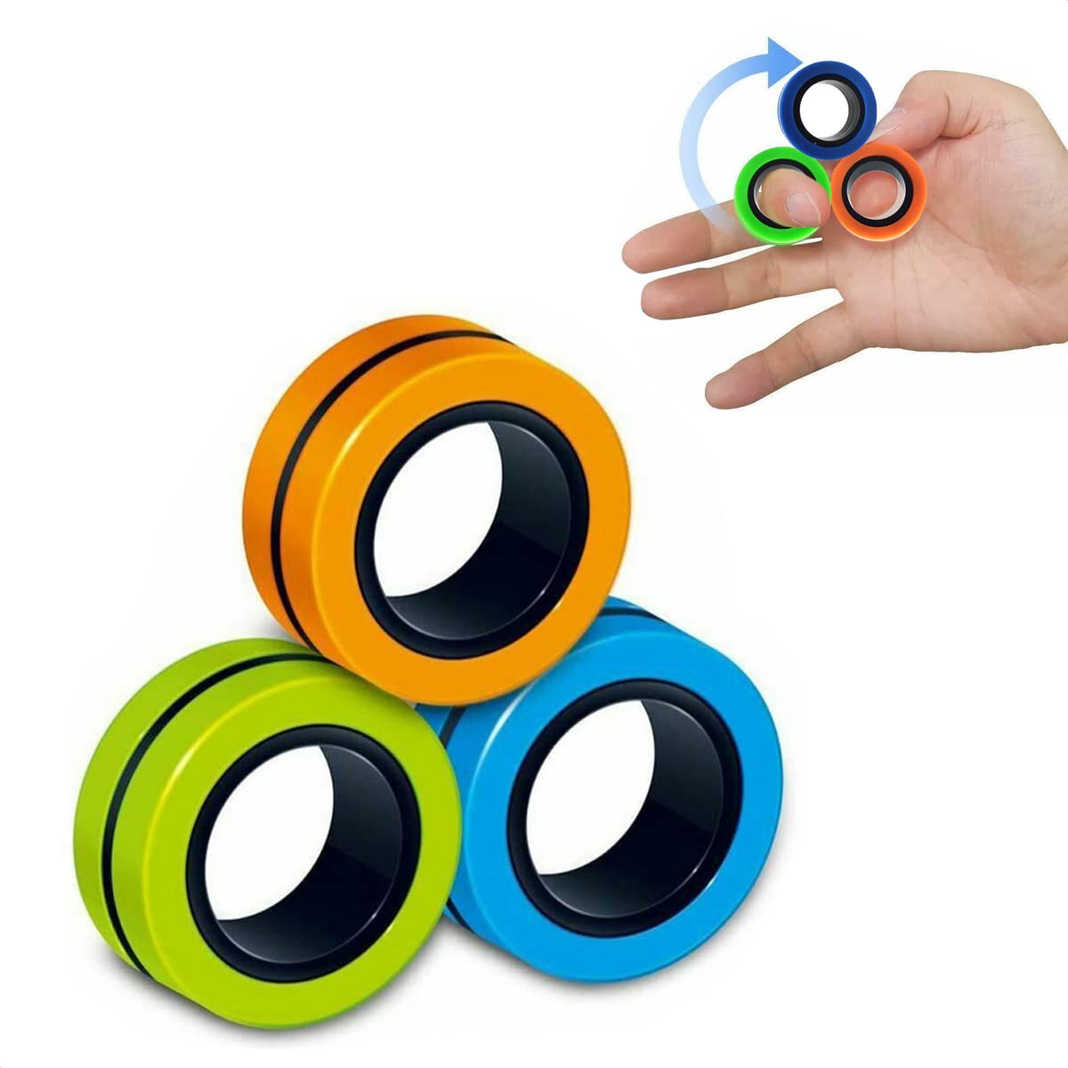 3Pcs Magnetic Rings Fidget Toy Set - Magnetic Fidget Rings for Boys Magnetic Rings for Anxiety Relief Items Magnetic Rings for Women - Magnetic Spinner Toy Fidget Rings for Anxiety for Women