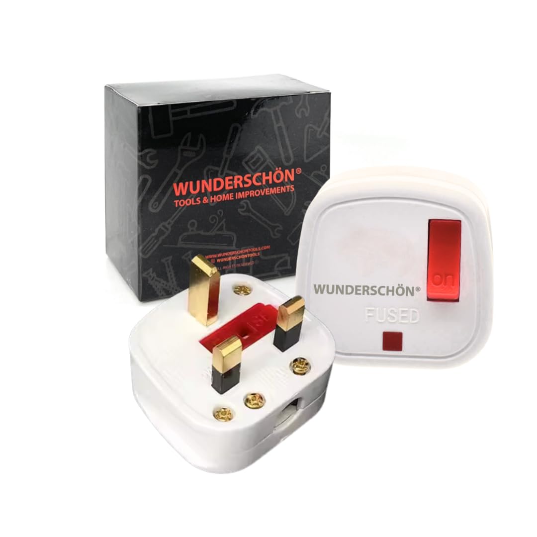 WUNEDRSCHÖN | Electrical Plug 3 Pins UK - Power Plug Type G For 3 Cores Cable - 240V-13A 2000W Sugre Protection Fused 13 A with Safety On-Off Switch - White Color (WSUK-W1)