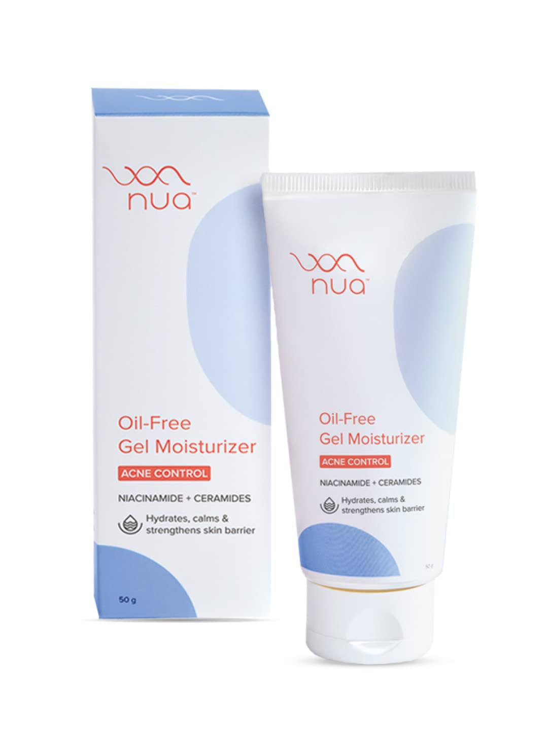 Nua Oil-Free Gel Moisturizer with 5% Niacinamide, Ceramides, Vitamin B5 and Vitamin E, Controls Acne & Strengthens Skin Barrier, Suitable for Oily & Combination Skin Types, 50g