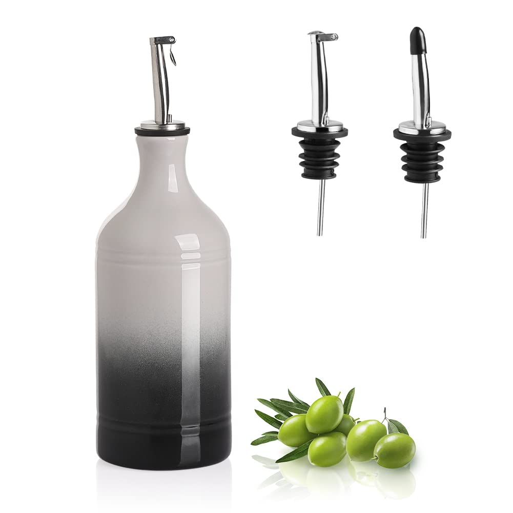 Sweejar HomePorcelain Olive Oil Dispenser Bottle, Opaque Oil Cruet Protects Oil To Reduce Oxidation, Suitable For Storage Of Oil, Vinegar, Soy Sauce And Other Liquids, 1 Piece, 460ml(Gradient Gray)