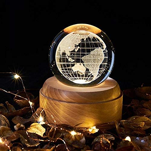 New Music Box Crystal Ball Snow Globe Glass Lights,Universe Moon Galaxy Earth Globe Crafts,Home Desktop Decor Girlfriend Gifts (B)