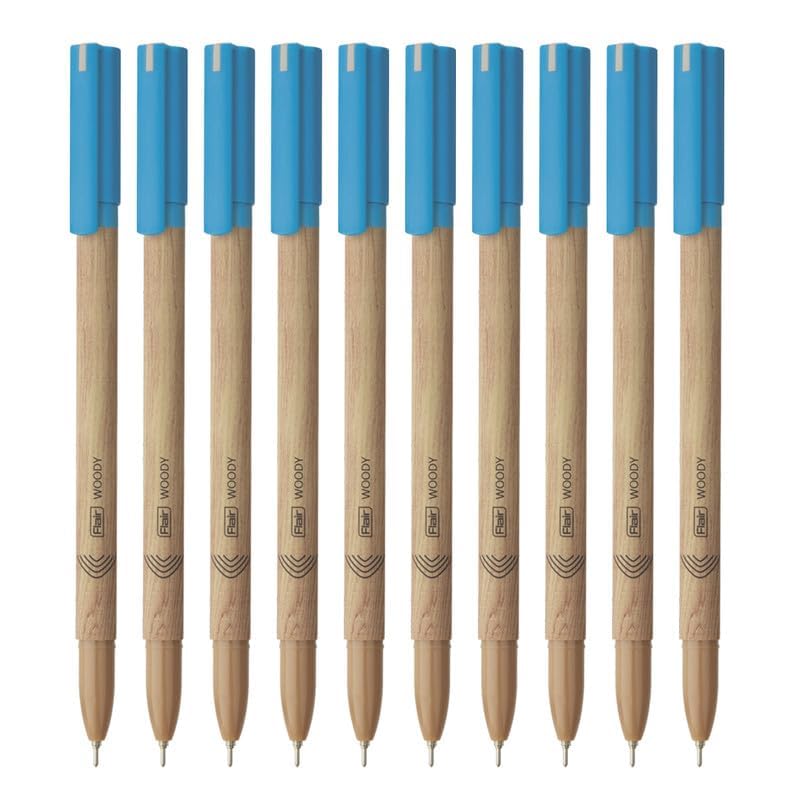 FLAIR Woody 0.7mm Ball Pen Box Pack | Attractive Woody Design | Smooth Ink Flow System With Low-Viscosity Ink | Smudge Free Writing | Blue Ink, Pack of 10 Pens x Pack Of 2