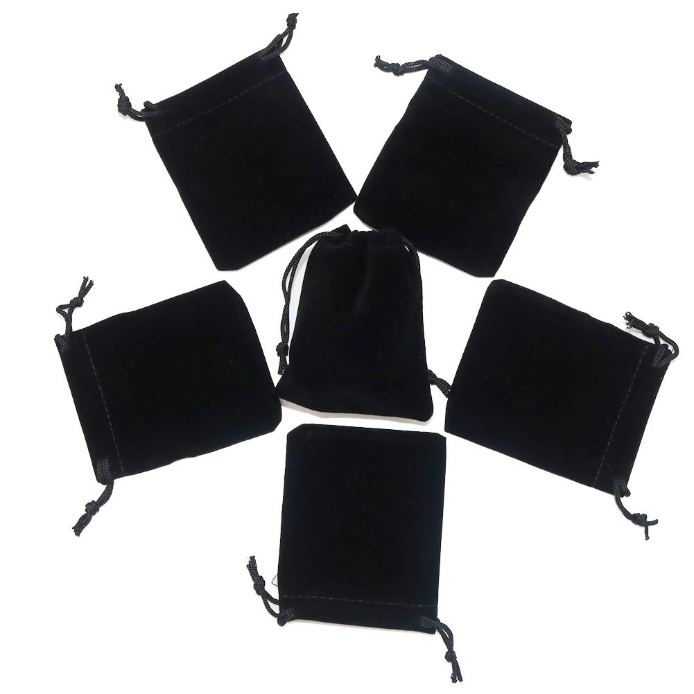 HRX Package Little Velvet Drawstring Pouches, 20pcs Cloth Bags for Jewelry - Small (2.8 X 3.6 inches, Black)