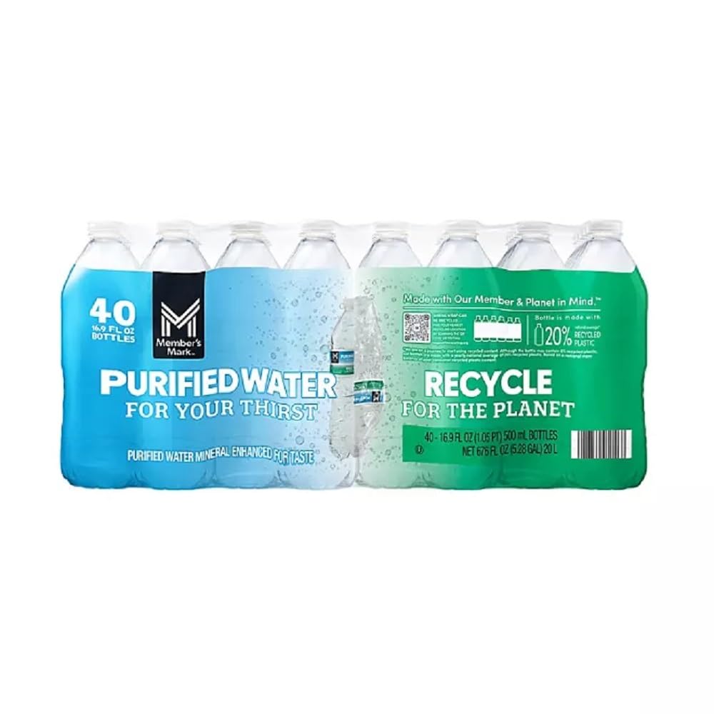 Member's Mark Purified Bottled Water (Pack of 40) 16.9 Fl Oz, 760.5 Fluid Ounce