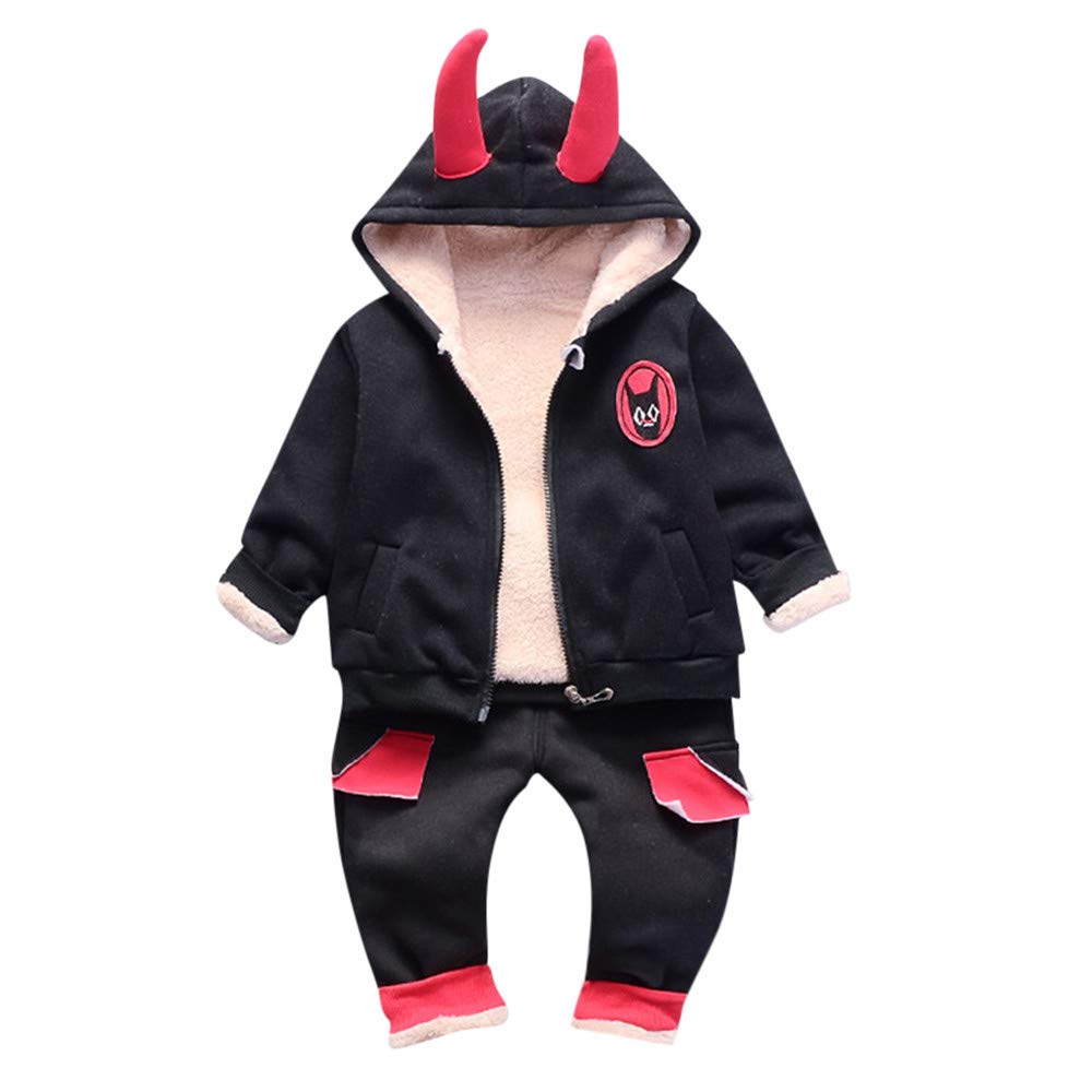 HOMEBABYToddler Baby Long Sleeve Girl&Boy Ox Hooded Oxhorn Tops Coat+Pants Set Outfits Winter Warm Outfits