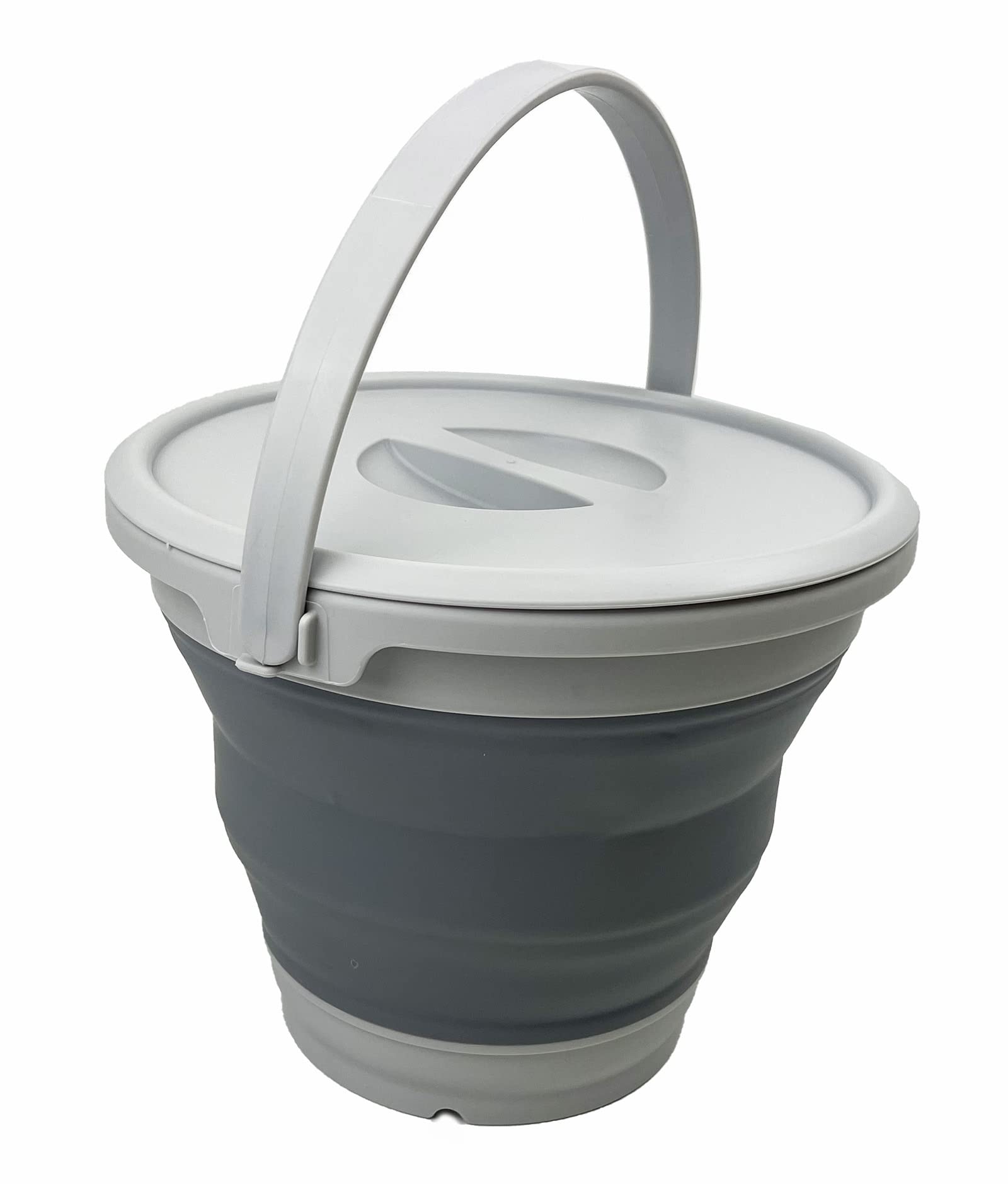 SAMMART 5.5L Collapsible Plastic Bucket with Lid - Foldable Round Tub with Lid - Portable Fishing Water Pail - Space Saving Outdoor Waterpot. (Gray)