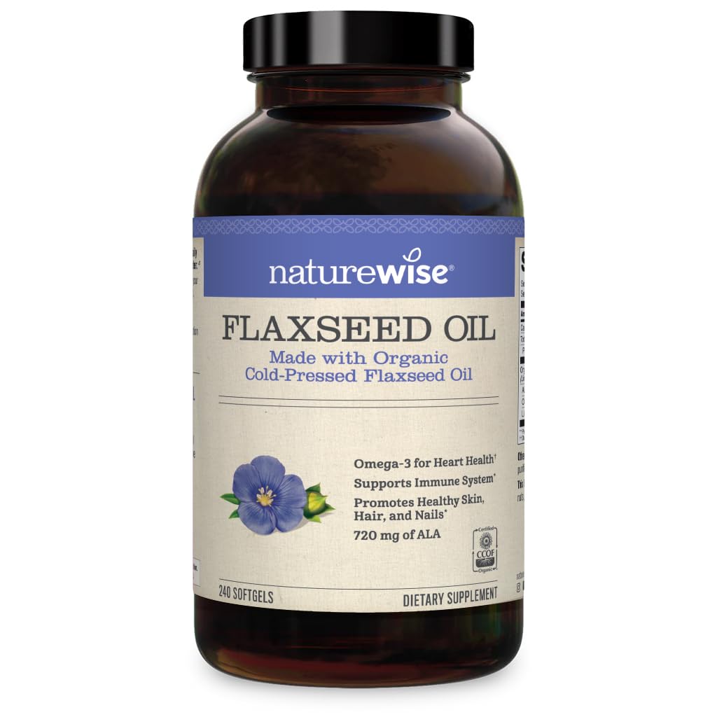 NatureWise Flaxseed Oil 1200 mg with 720 mg ALA, Omegas 3-6-9 for Cardiovascular Health and Immune Support, Promotes Healthy Skin, Nails and Hair, Non-GMO, 240 Count