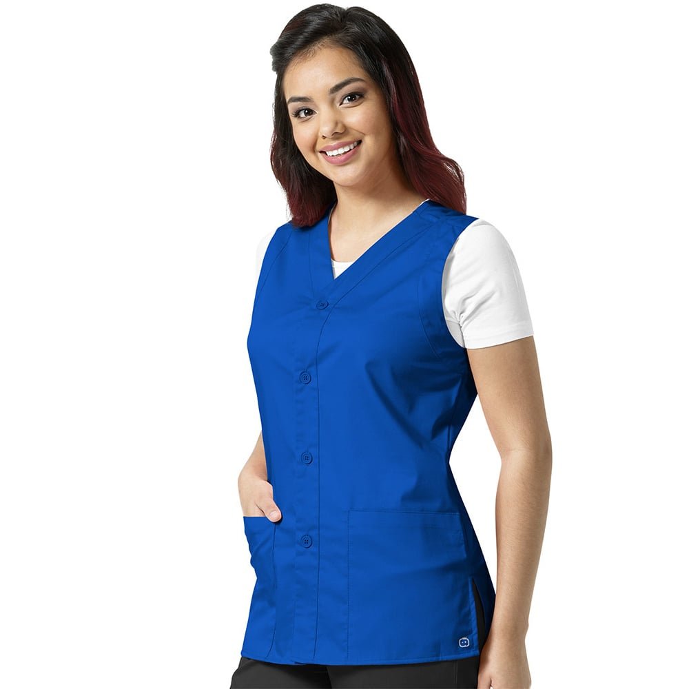 WonderWork Unisex Button Front Solid Scrub Vest Small Royal