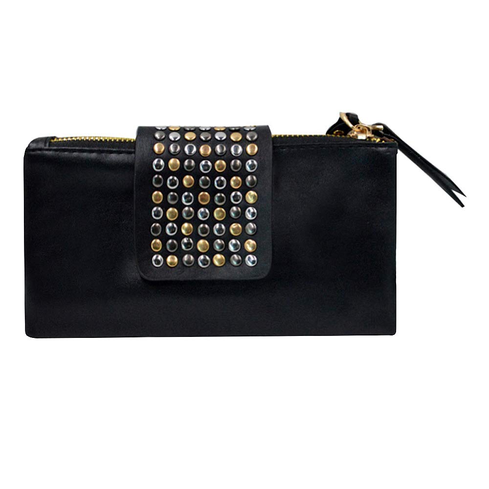 Goodbag Boutique Fashion Women Casual Clutch Handbag Faux Leather Rivet Evening Bag Zipper Wristlet Wallet