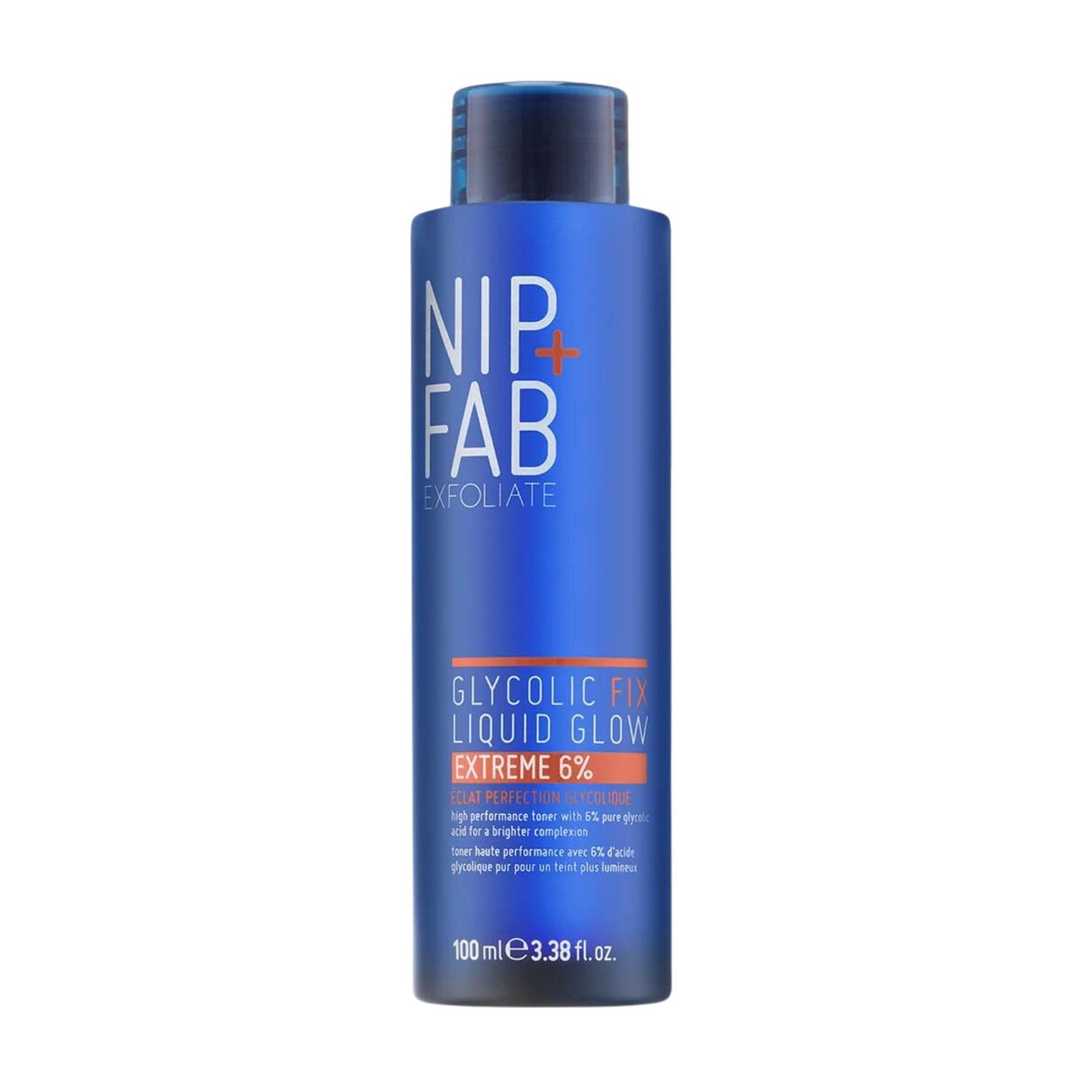 Nip + Fab Glycolic & Salicylic, Hyaluronic Acid and Vitamin B5 Fix Liquid Glow Extreme 6% Exfoliator for Face with AHA BHA Exfoliant to Resurface Exfoliate Even Tone Brighten Skin, 3.38 Fl Oz