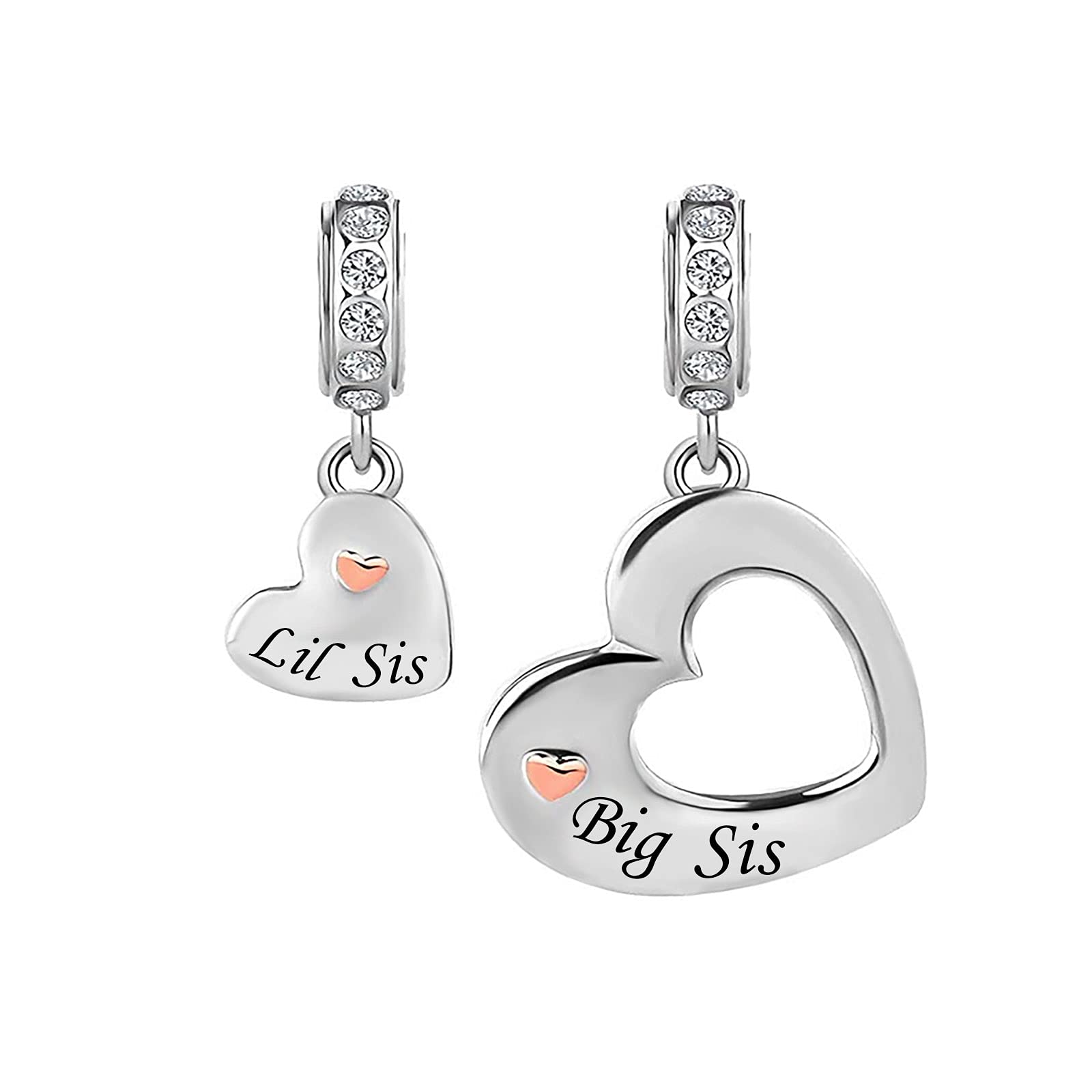 KunBead2 pcs Rose Dangle Heart I Love You Charms Compatible with Pandora Bracelet for Mum Mother Daughter Son Sister Wife