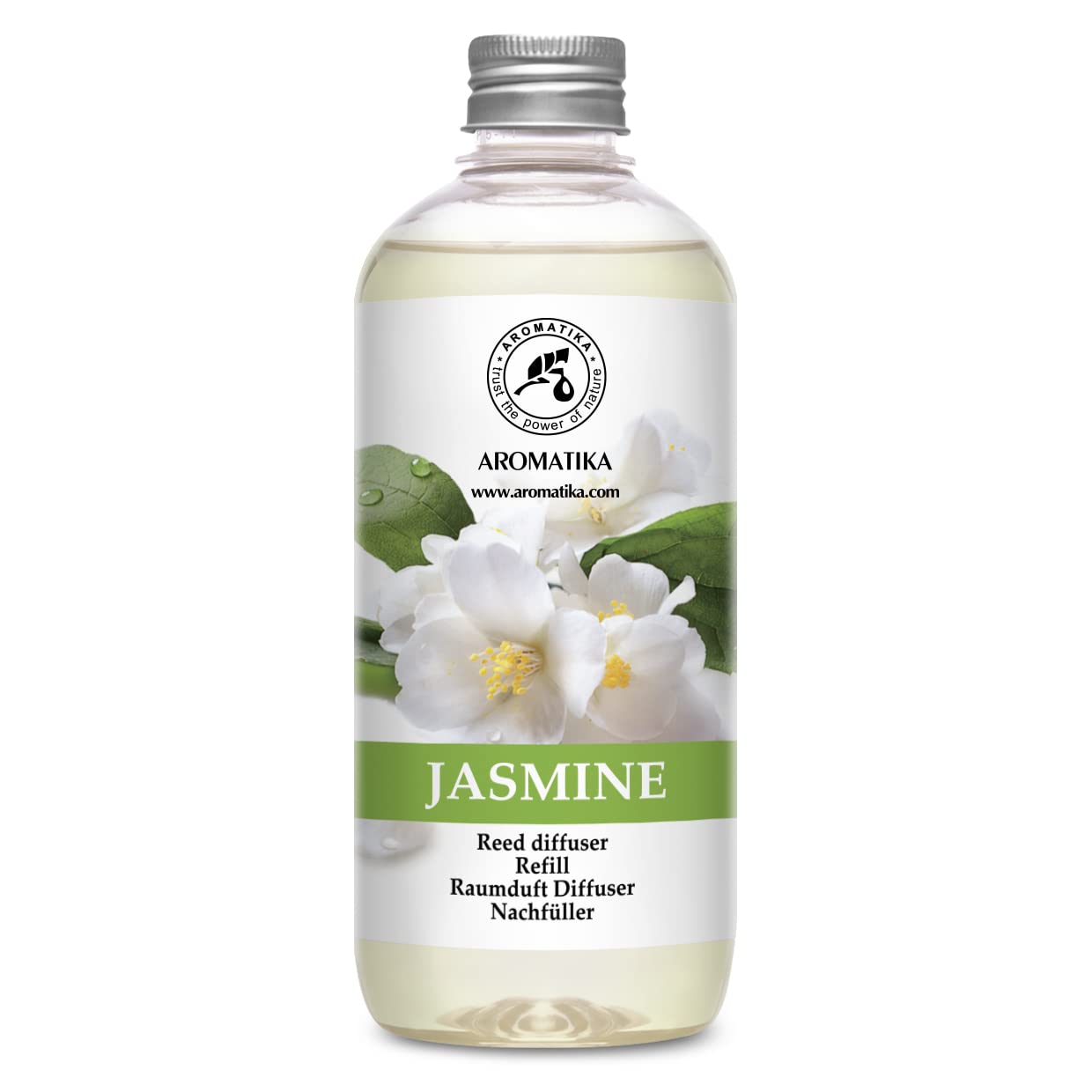 Jasmine Reed Diffuser Refill w/Natural Essential Jasmine Oil 17 Fl Oz - Fresh & Long Lasting Fragrance - Scented Reed Diffuser Oil Refill - Best for Aromatherapy - SPA - Home