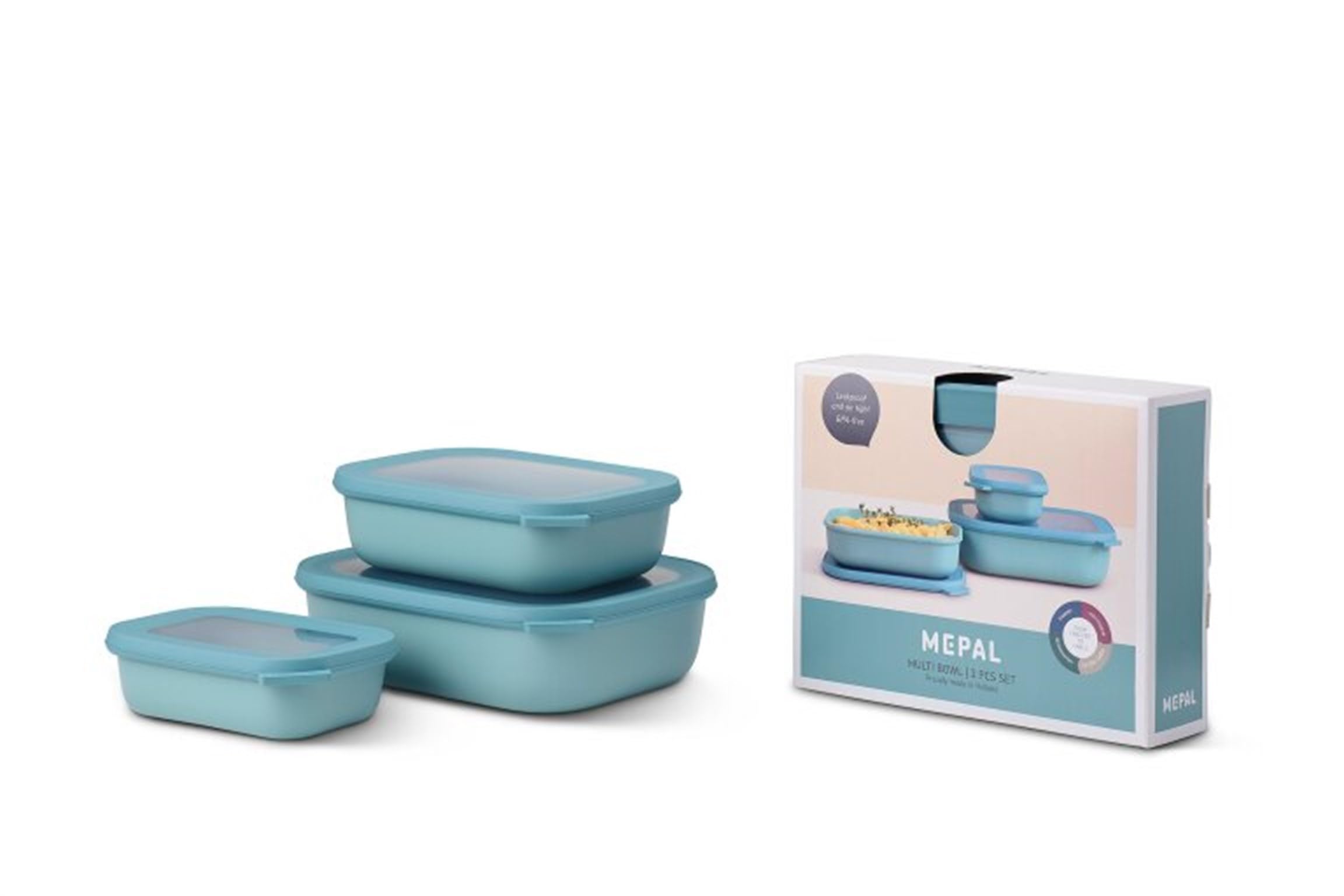 MepalMulti Bowl Cirqula 3-Piece Set – Food Storage Container with Lid - Suitable as Airtight Storage Box for Fridge & Freezer, Microwave Container & Servable Dish - 500, 1000, 2000ml - Nordic Blue