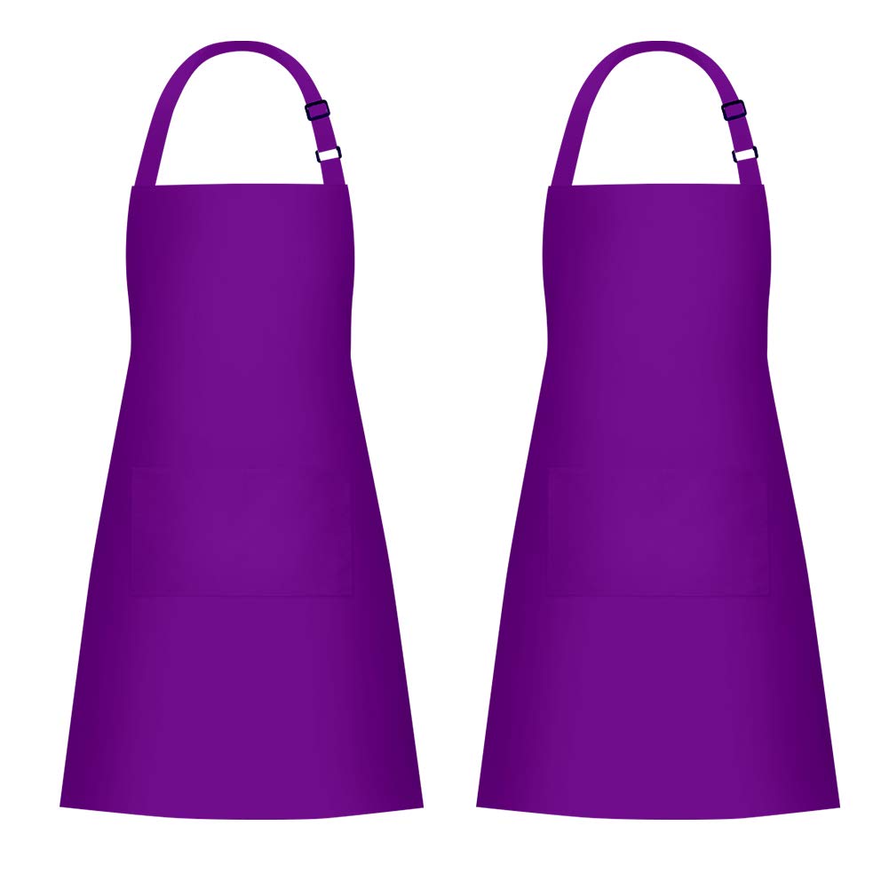 Jubatus 2 Pack 100% Cotton Aprons with 2 Pockets Cooking Chef Kitchen Adjustable Bib Apron for Women Men, Purple