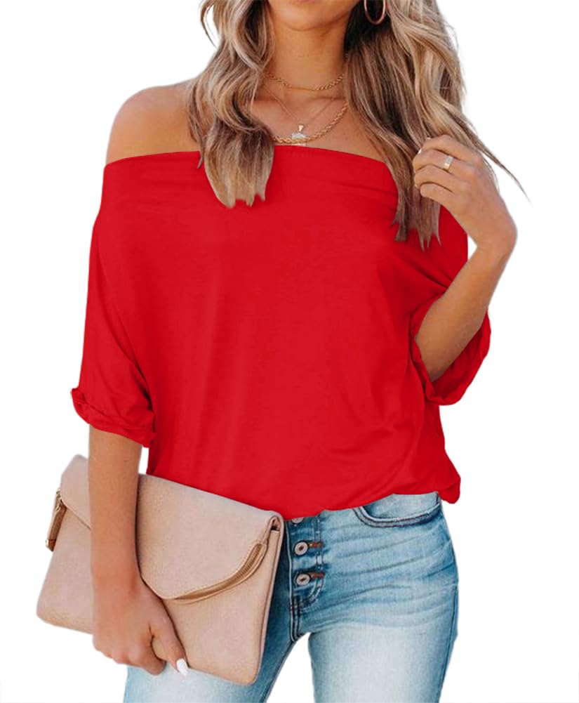 Womens Summer Off The Shoulder Shirts Casual Sexy Short Sleeve Tops Classy Loose Oversized Tshirt Blouse Tunic