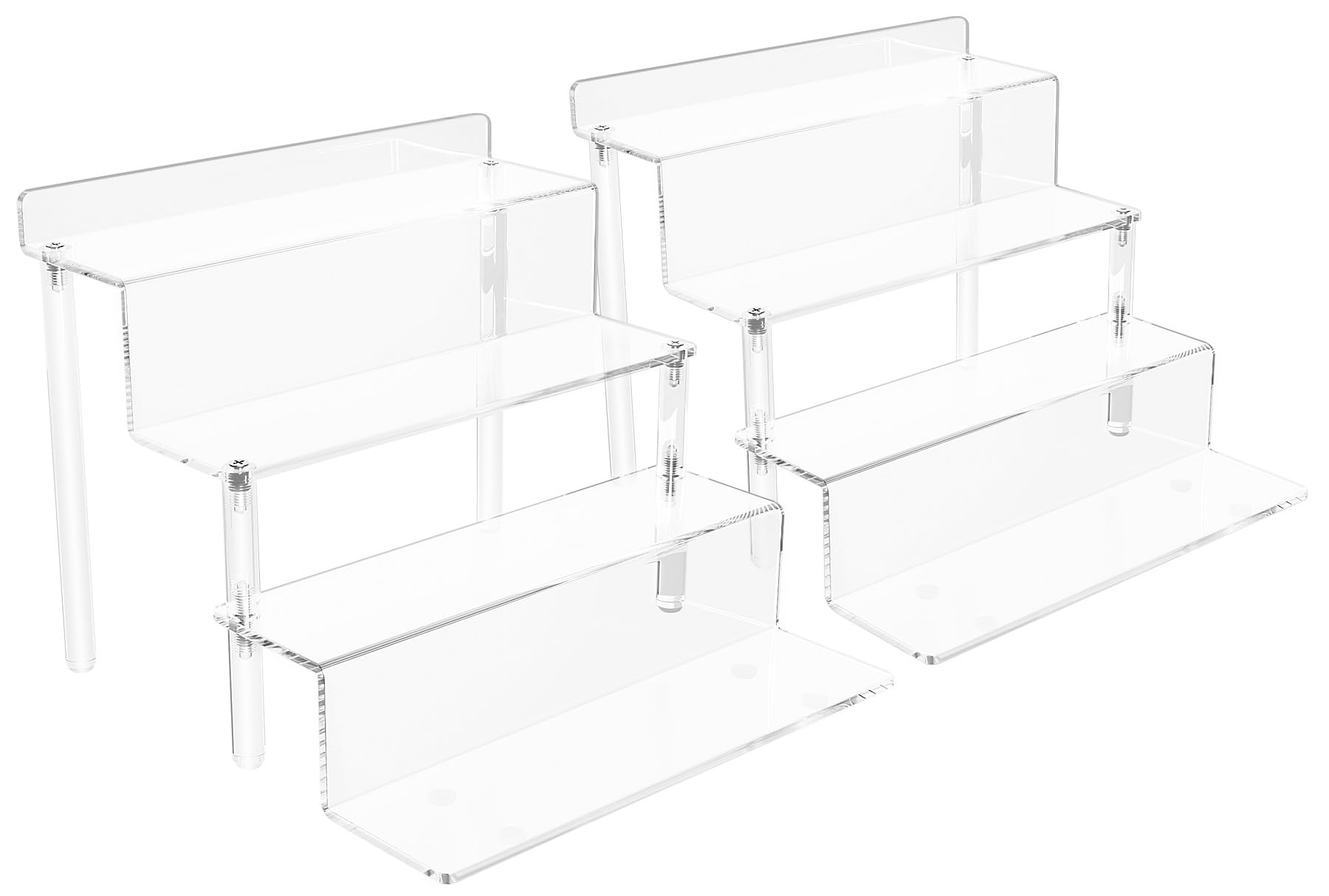 Viymgit Acrylic Riser Display Shelf, 2 Pack Clear 4 Tier Perfume Organizer, Tiered Display Stand for Collectibles Amiibo Funko POP Figures Toys Cupcake Dessert Decorations