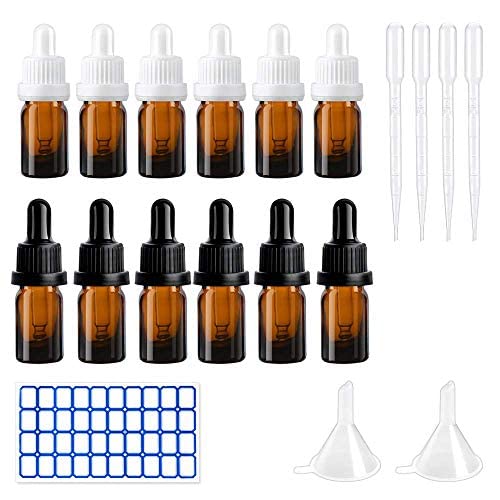 DONQL 5ml Pipette Dropper Bottle Set 12Pcs Sample Bottles Empty Tincture Bottles With Glass Pipette Small Replacement Glass Bottle With Funnel Pasteur