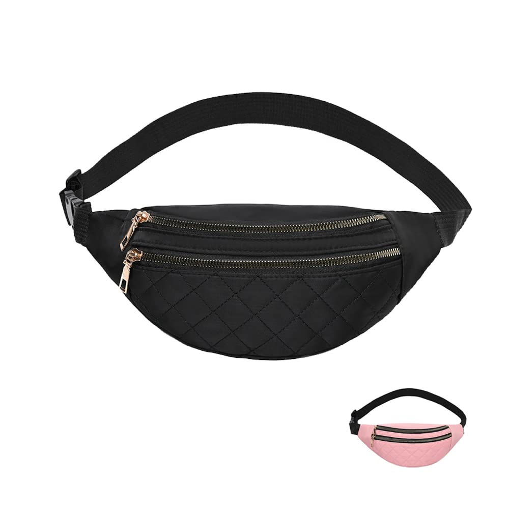 Fanny Pack for Women, Fashionable Belt Bag with Adjustable Straps, Waterproof Waist Bag for Fitness Travel Hiking Running Cycling, Outdoor Crossbody Bags (Black)