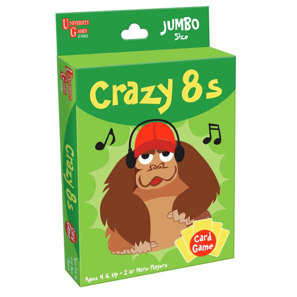 University Games Crazy 8s Card Game - Jumbo Size, Colorful Animal Cards for Kids Ages 4 and Up, Fun Family and Educational Game