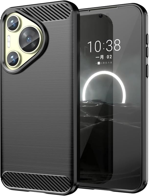 SkyTree Case Compatible with Huawei Pura 70 Pro, Perfect Fitting Hybrid Edge to Edge Side Protection Carbon Fiber Back Cover for Huawei Pura 70 Pro - Black