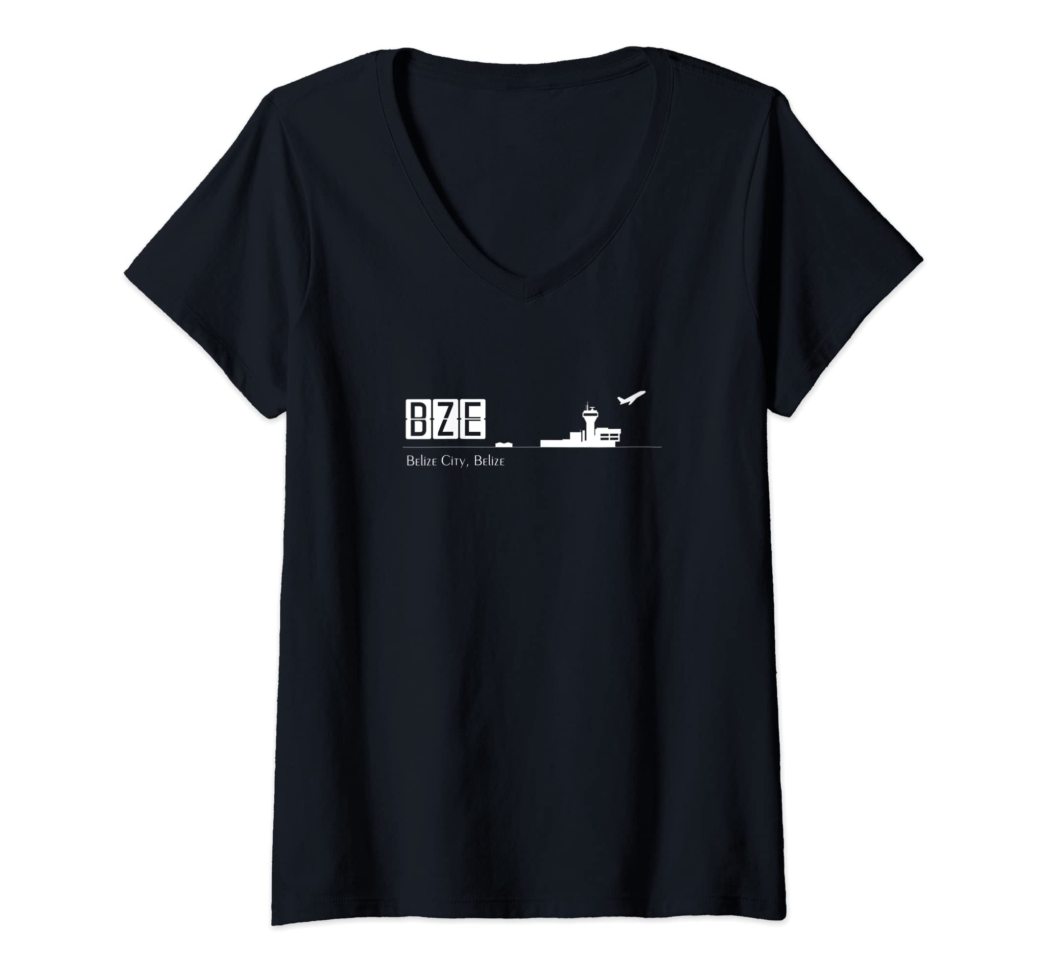 Womens BZE Airport Code for Belize City Belize V-Neck T-Shirt