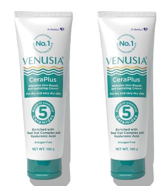 Venusia Ceraplus Cream for Dry Skin - 5 Essential Ceramides for Deep moisturization & barrier repair cream,100g x Pack of 2