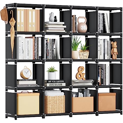 Mavivegue Bookshelf,16 Cube Storage Organizer,Book Shelf Organizer,Tall Bookcase Shelf,Black Cube Shelf Cubbies Closet Storage Organizer Shelves for Bedroom,Living Room,Home,Office, 16-Grid