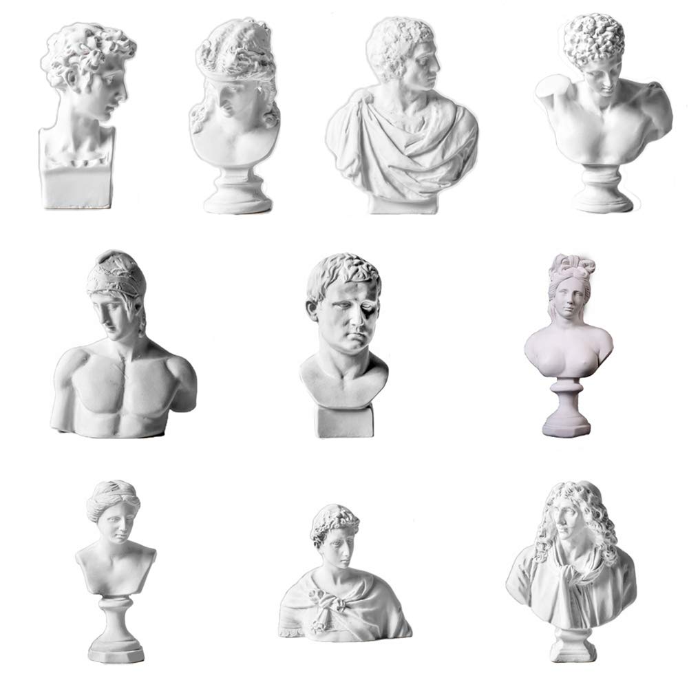 ARRIVEOK Famous Sculpture Resin Bust Statue Greek Mythology Figurine Gypsum Portraits Nordic Style Drawing Practice Crafts Home Decor (A Set of 10)