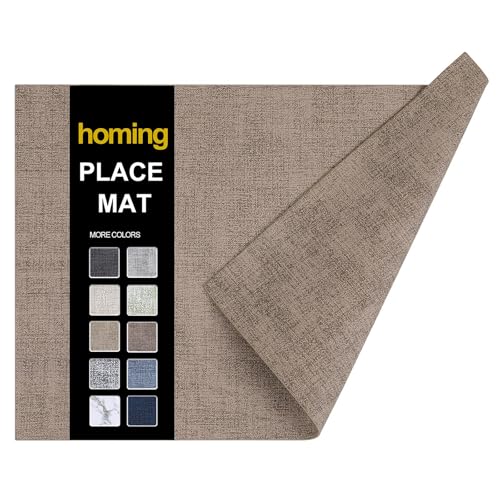 homing Faux Leather Heat Resistant Placemats Set of 6 – Waterproof Wipeable Dining PU Place Mats for Indoor & Outdoor, Easy to Clean - Camel