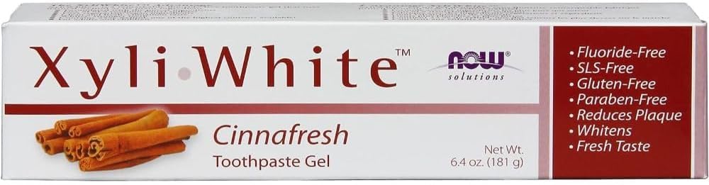 NOW FoodsSolutions, Xyliwhite™ Toothpaste Gel, Cinnafresh, Cleanses and Whitens, Clean and Fresh Cinnamon Taste, 6.4-Ounce