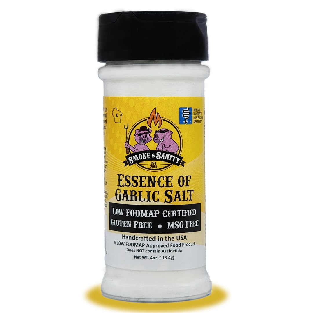 Smoke n Sanity Essence of Garlic Salt - Monash Certified Low FODMAP - Contains No Onion - Certified Gluten Free - Certified Kosher - Dairy Free Low Fodmap Seasonings- 4.0 Ounce Shaker