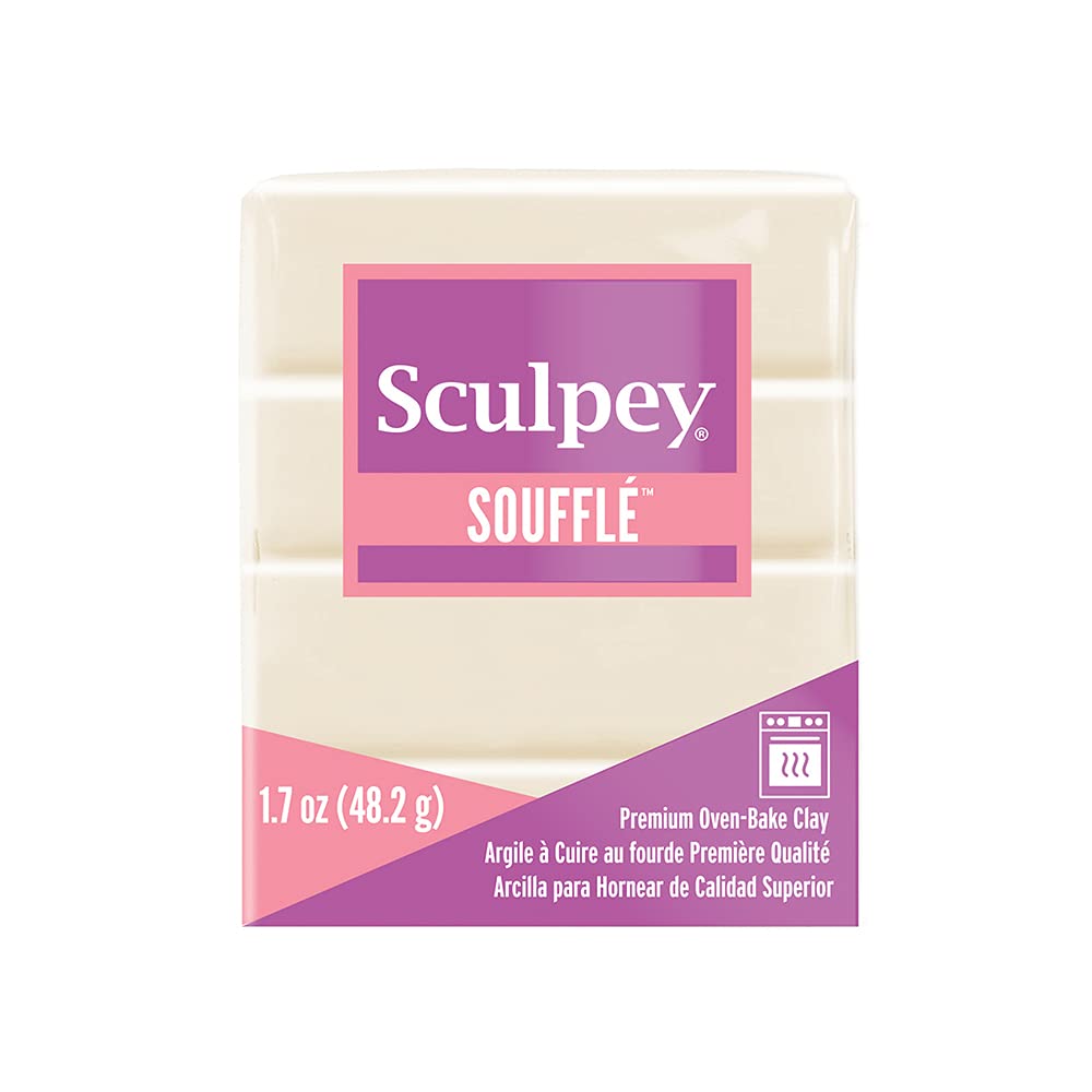 SculpeySoufflé Polymer Oven-Bake Clay, Ivory, Non Toxic, 1.7 oz. bar, Great for Jewelry Making, Holiday, DIY, Mixed Media and More! Premium Light-Weight Oven Bake Clay., OSFA, SU 6647