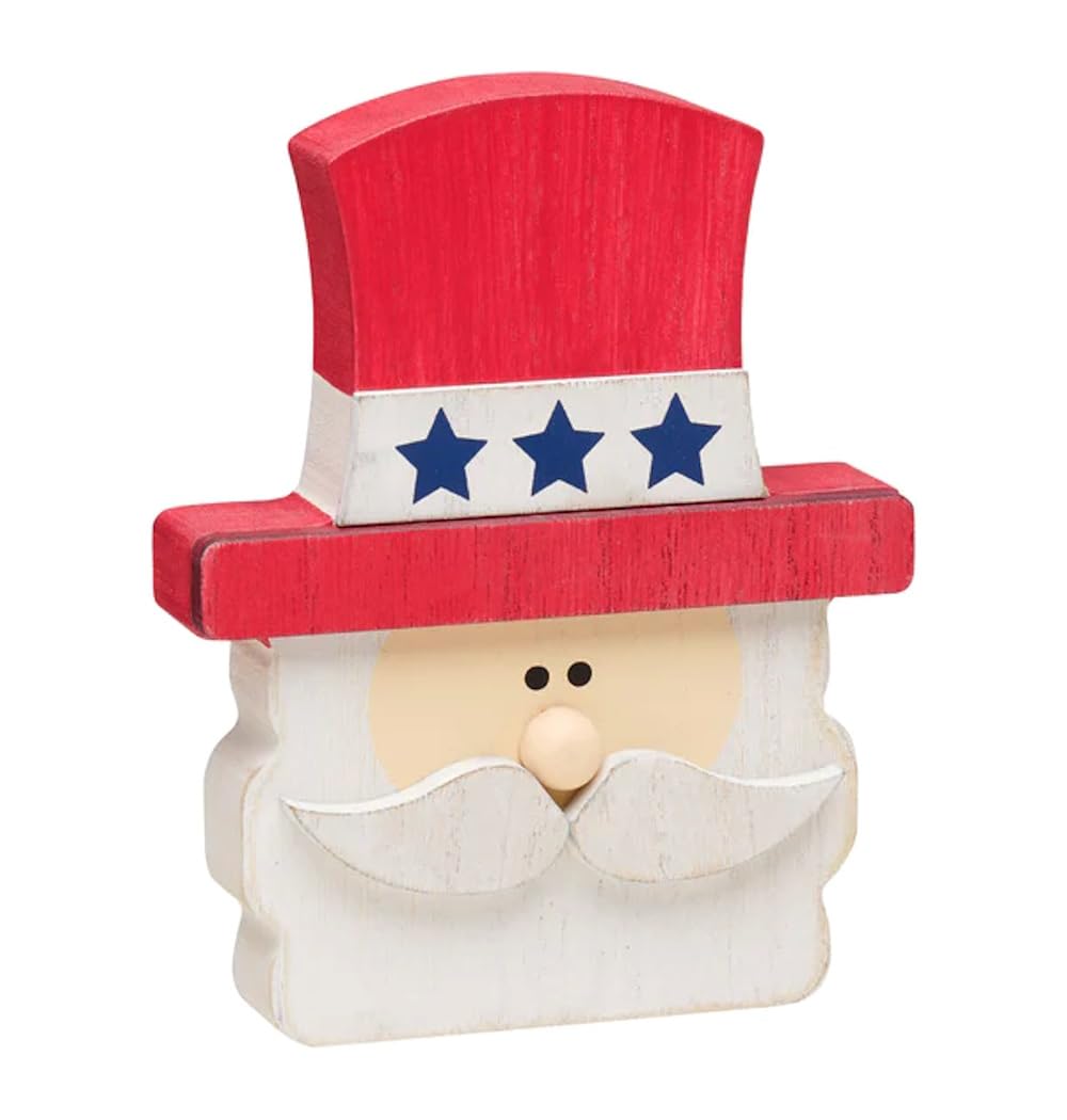 5.25" Uncle Sam Cutout Patriotic Shelf Sitter - Red, White, and Blue Wooden Uncle Sam Sign for Independence Day Decor - Tabletop 4th of July Decorations