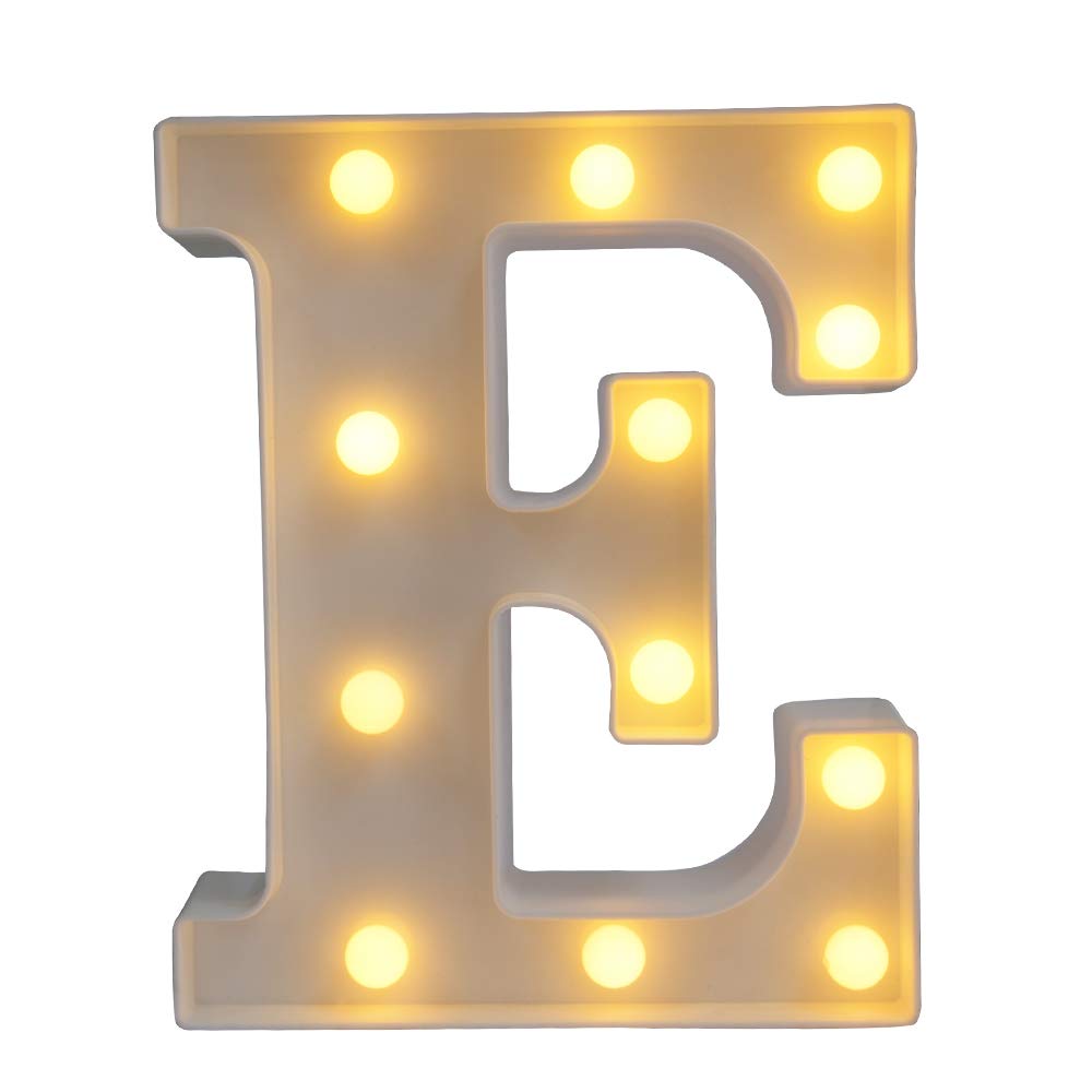 LED  Letter  Lights Sign Light Up Letters Sign for Night Light Wedding/Birthday Party Battery Powered Christmas Lamp Home Bar Decoration (E)