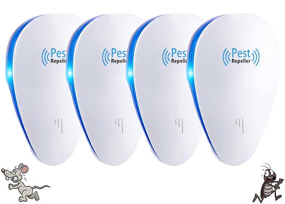 Ultrasonic Pest Repellent, Powerful Mouse Repeller plug in Pest Control, Effective against for Mice, Rats, Spiders, Cockroaches, Rodent, Electronic Device for Indoor Use-Radiation free (4 Pack)