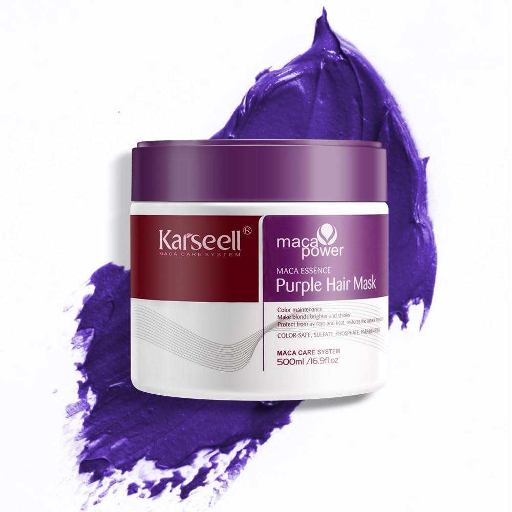 Karseellmaca power Purple Hair Mask Professional Neutralizes Brass & Yellow Tones For Blonde Silver Gray Highlighted Hair 16.90 oz 500ml