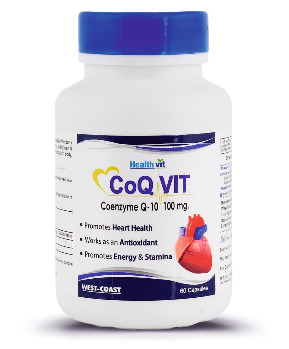 Healthvit CoQvit Coenzyme Q10 200mg | Heart Health Supplement | High Absorption Ubiquinol Capsules improves Natural Energy Helps In Weight Management Improve Blood Pressure