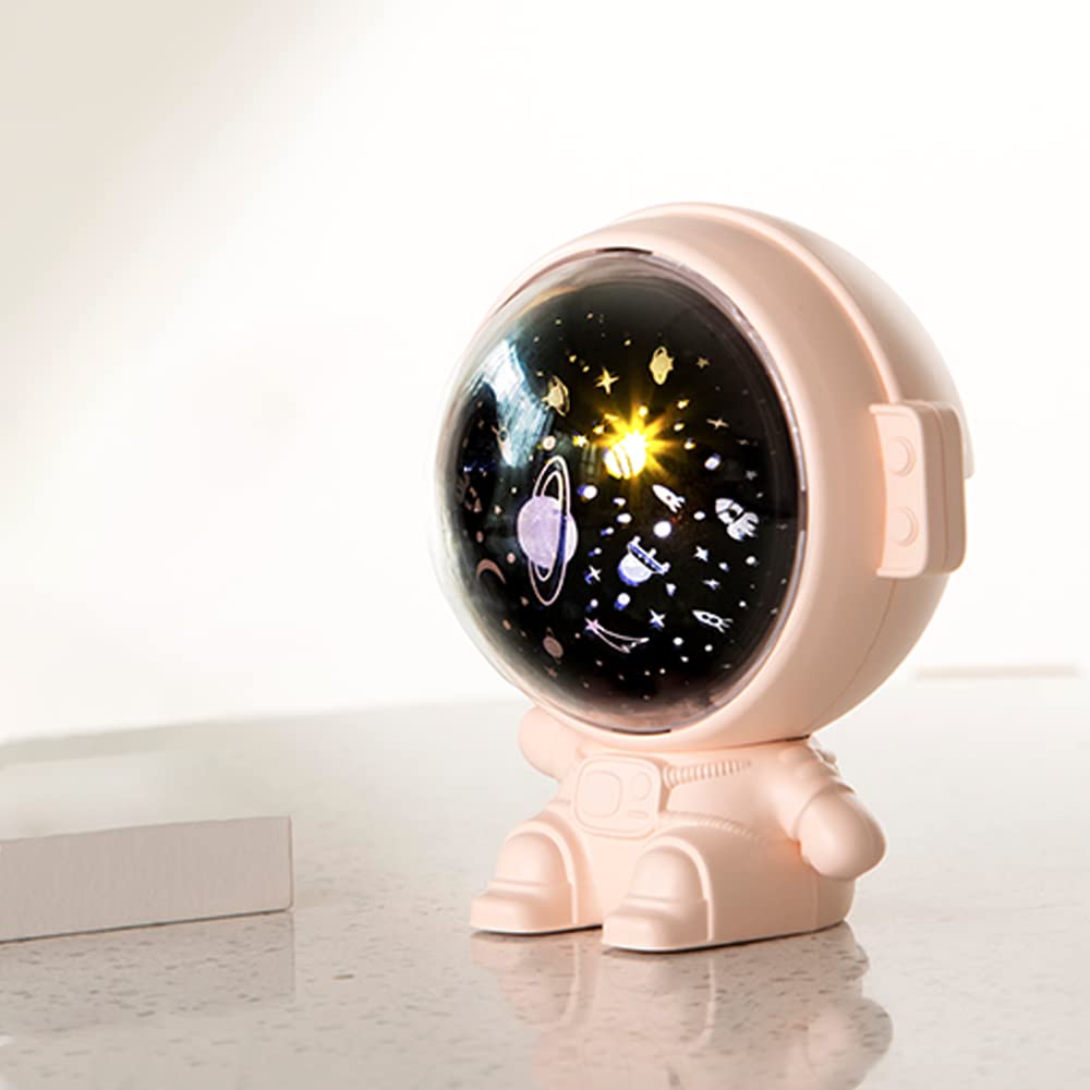 Astronaut Buddy Galaxy Star Projector Spaceman Room Ceiling Aesthetic Decor Starry Night Light Lamp Gifts with Bedroom Lullaby Music Function for Kids,Boys,Girls,Solar System Space Lovers (Pink)