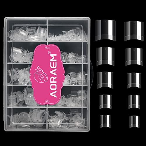 AORAEM Short Nail Tips Square,500Pcs Press on Nail Clear Fake Nail Tips with Box for Salon(Clear-500)