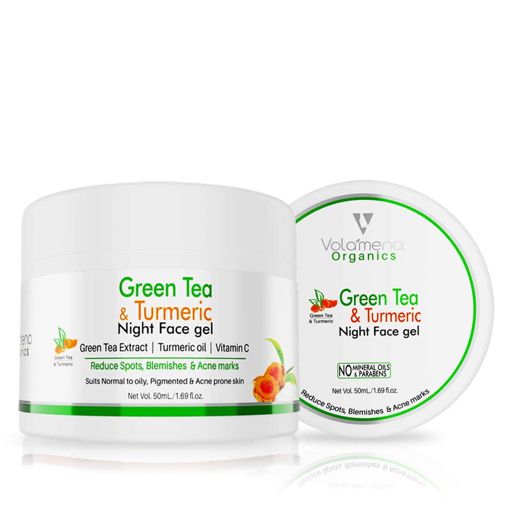 Volamena Green Tea, Turmeric & Vitaminc C Night Face Gel for reducing Spots, Blemishes and Acne Marks, 50 ml